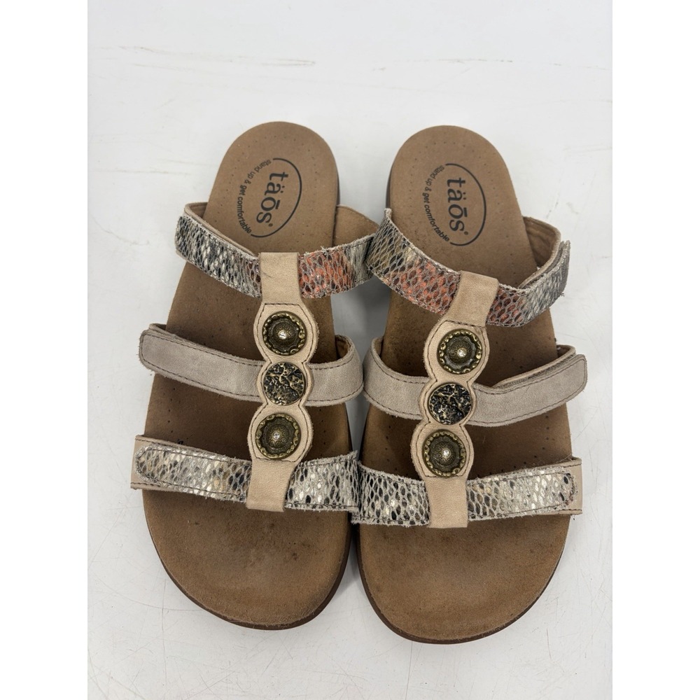 Taos Prize 2 Sandals Womens 8 Slip On Multi Strap Slide Multicolor Leather